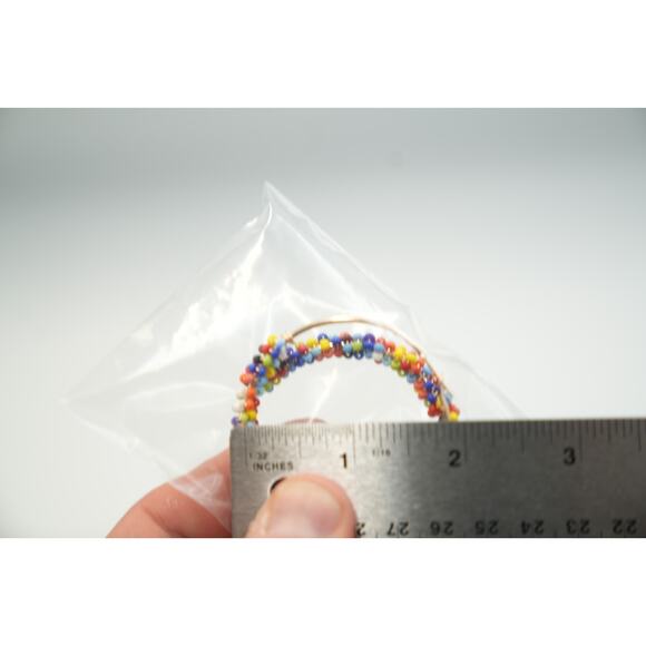 Handmade Colorful Seed Bead Hoop Earrings Boho Style 2" Diameter Lightweight - Picture 6 of 7